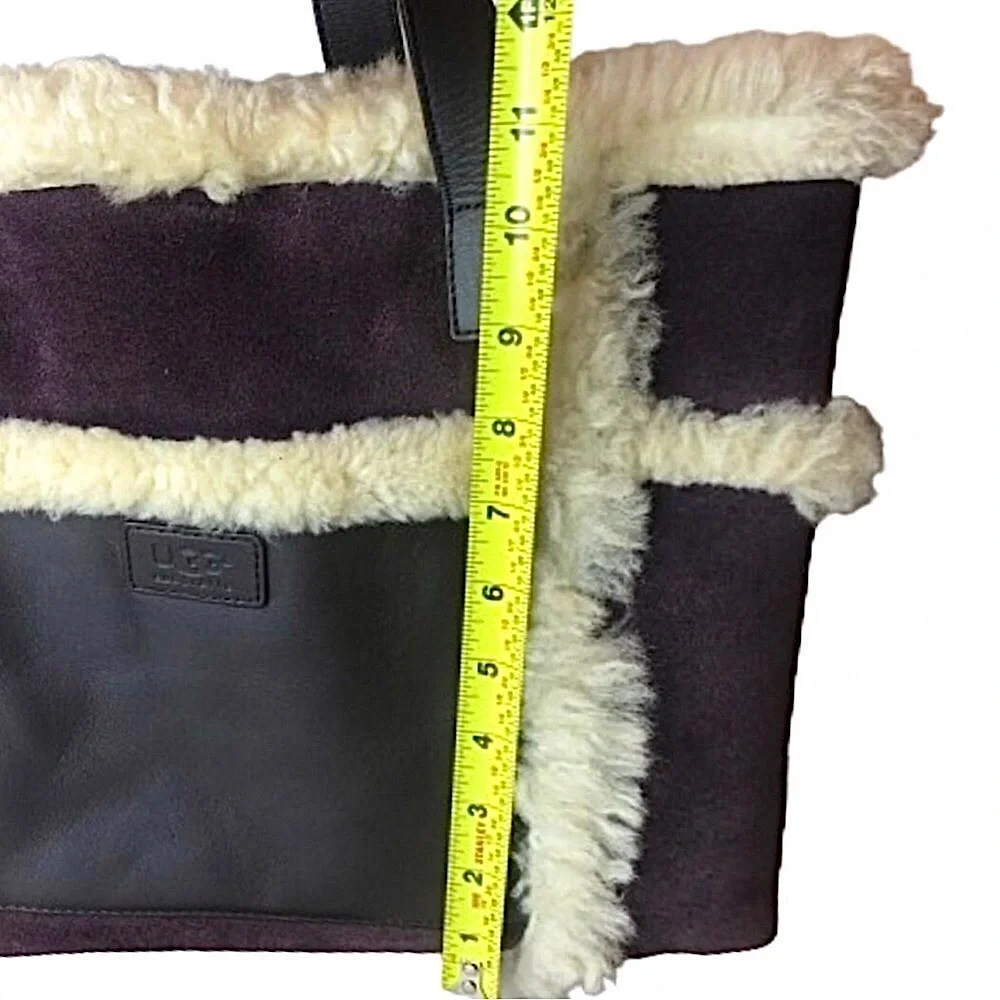 UGG Large Plum & Ivory Leather Shearling Sheepskin Tote Bag MINT CONDITION